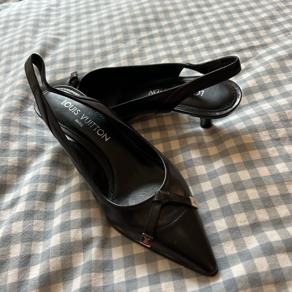 Vintage Louis Vuitton Slingback Kitten Leather Heels